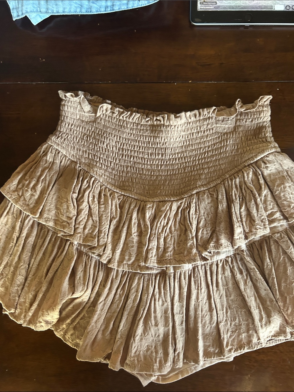 Tiered Ruffle Skort in Taupe with Smocked Waist